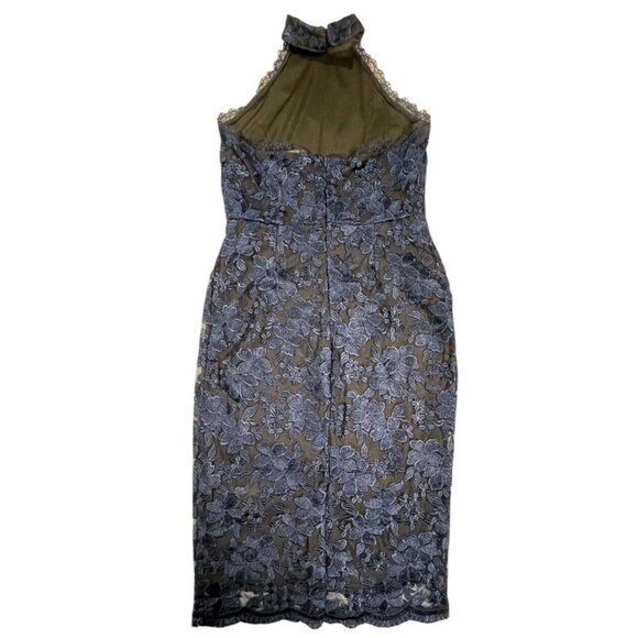 Lulus Lace Halter Bodycon Midi Dress Navy Over Black Size Small - Picture 3 of 5